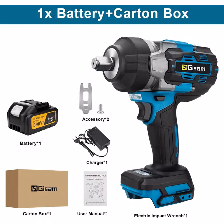 Avvitatore a percussione a batteria – Motore brushless, 18V, 2800 Nm – Attacco quadrato da 1,27 cm – 0–7600 giri/min, 0–8500 colpi/min – Con 1 batteria – Confezione in cartone
