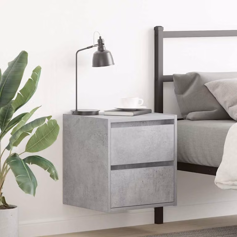 Set di 2 comodini da parete vidaXL in stile moderno, colore grigio cemento, L 38 cm x P 34 cm x H 40 cm