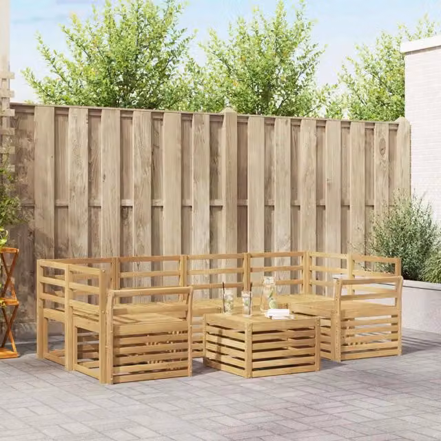 Set di divani da esterno 7 pz Bianco Legno di Acacia Massello 3391474