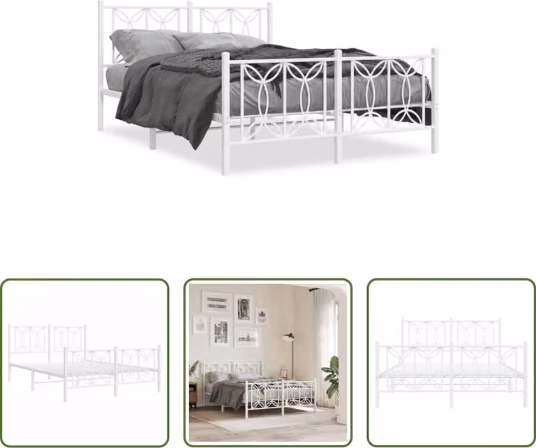 The Living Store Struttura letto con testiera e pediera in metallo bianco 140x200 cm