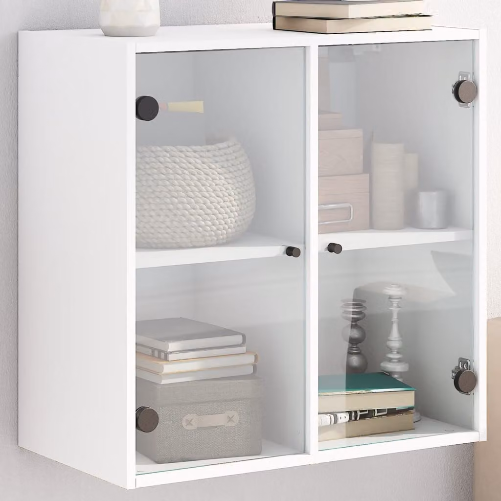 Mobile a muro vidaXL con ante in vetro bianco e ripiani interni, L 68 cm x P 37 cm x H 68,5 cm