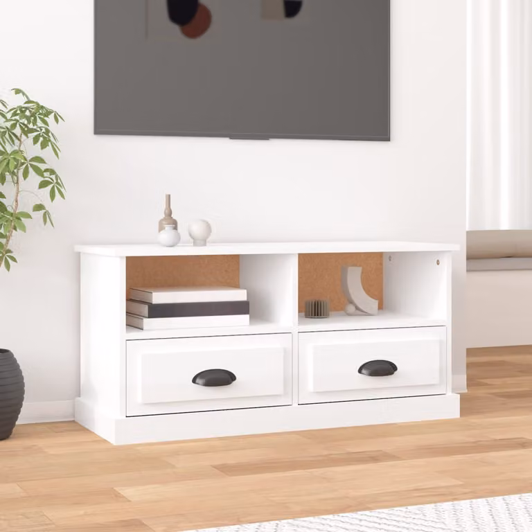 vidaXL Mobile Porta TV Moderno Bianco Lucido in Legno Multistrato L 93 cm x P 35,5 cm x H 45 cm