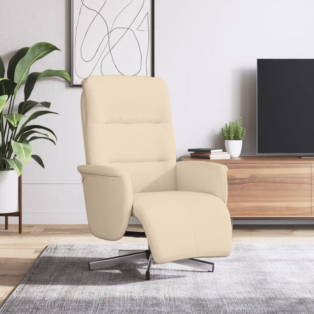 vidaXL Poltrona Reclinabile con Poggiapiedi Beige in Tessuto e Finta Pelle con Base Girevole 360 Gradi e Braccioli