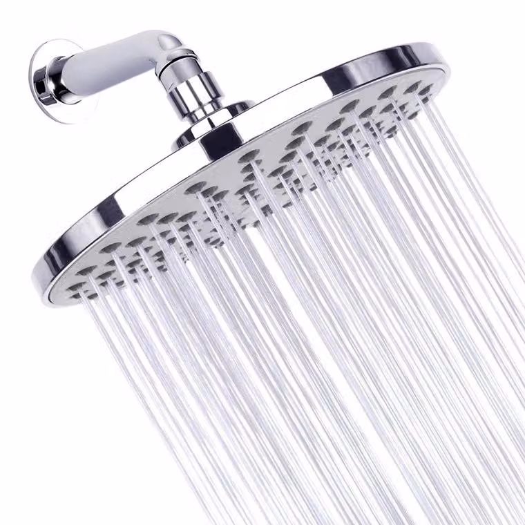 Testina doccia rotonda - Diametro 20 cm - Risparmio idrico - Adatta per parete o soffitto - Acciaio inossidabile - Orientabile - Cromata - Argento