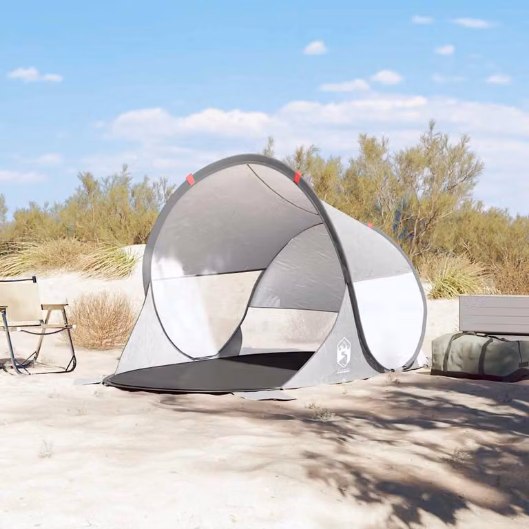 vidaXL Tenda da Spiaggia Pop-Up Grigia Impermeabile in Poliestere L 205 x P 125 x H 90 cm