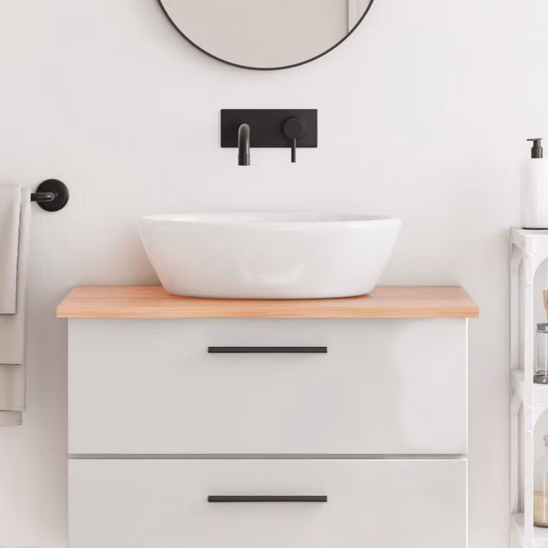 Piano Bagno vidaXL in Legno Massello Trattato Marrone Chiaro L: 80 cm, P: 50 cm, H: 2 cm