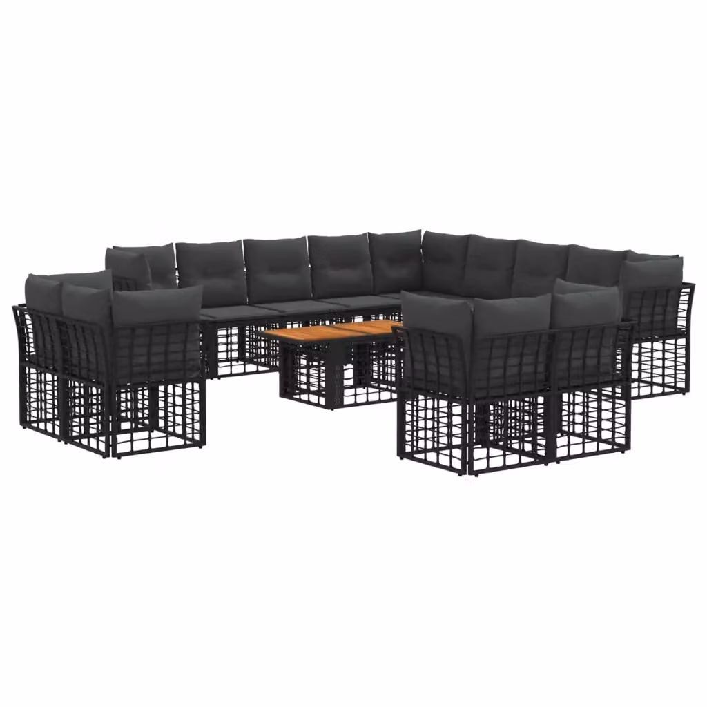 Set Divano da Giardino vidaXL a Forma di L in Polyrattan con Tavolino e Cuscini, Nero e Grigio – 2