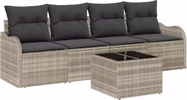 Set Divano da Giardino | Set Salotto da Giardino Grigio chiaro polyrattan
