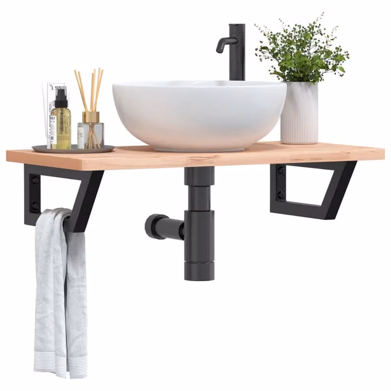Set di 2 mensole per lavabo a trapezio vidaXL in acciaio nero da parete