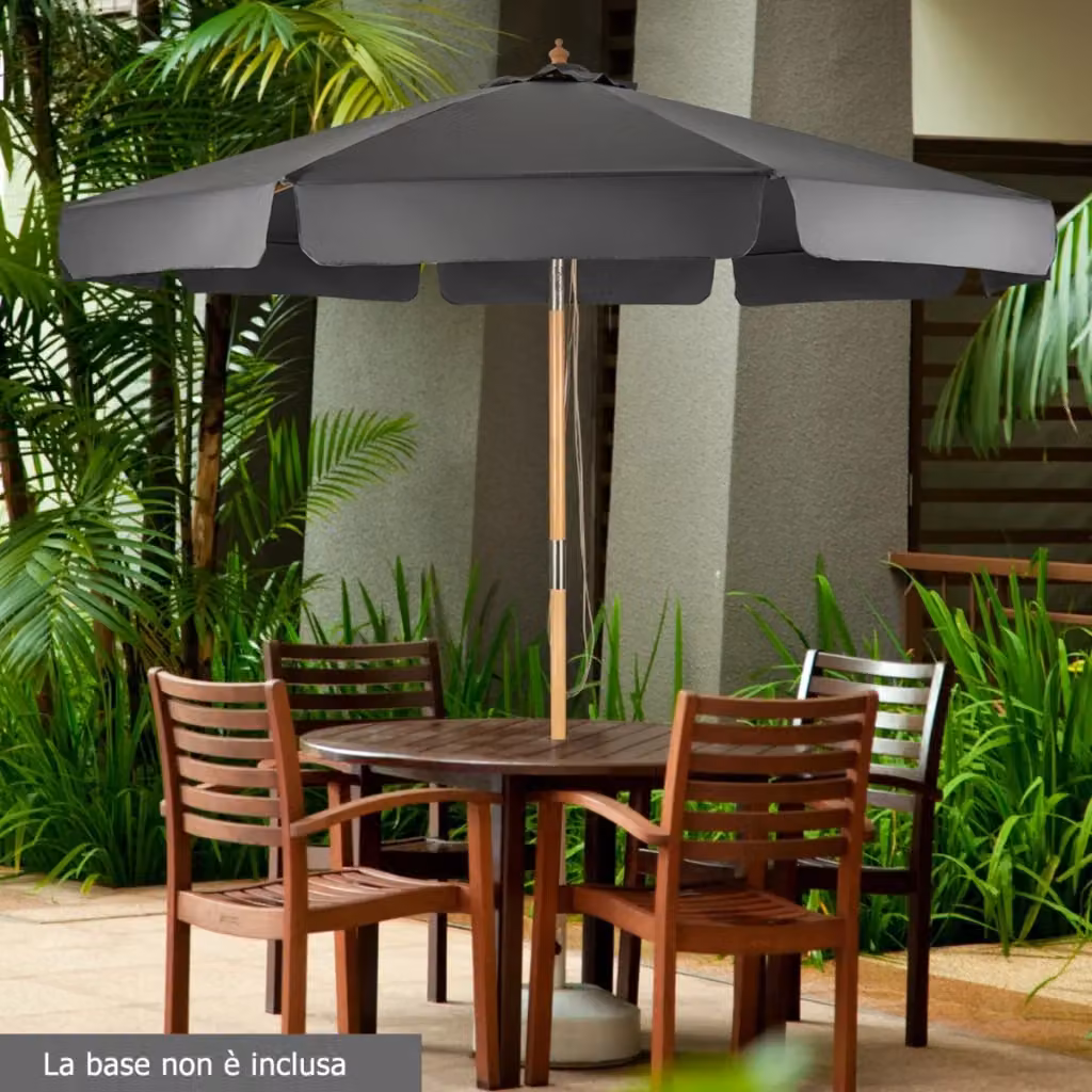 Ombrellone da giardino Design Mania Grigio con sistema a carrucola e corda, diametro 300 cm, altezza regolabile e inclinazione variabile, in poliestere e legno – 2