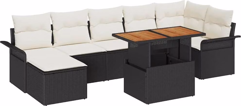 Set Divano da Giardino con archiviazione 8 pcs Nero Poly Rattan