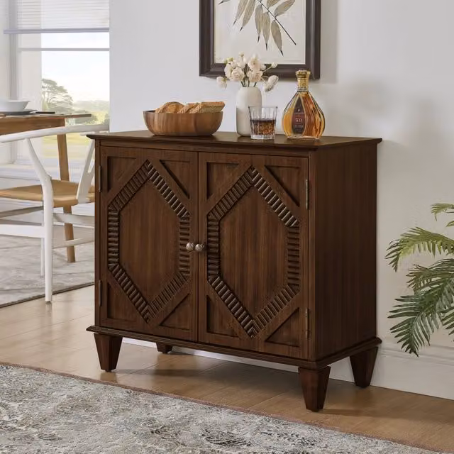 Desviae Credenza con due vani, ripiano regolabile, struttura in MDF e gambe in legno color noce per soggiorno e cucina