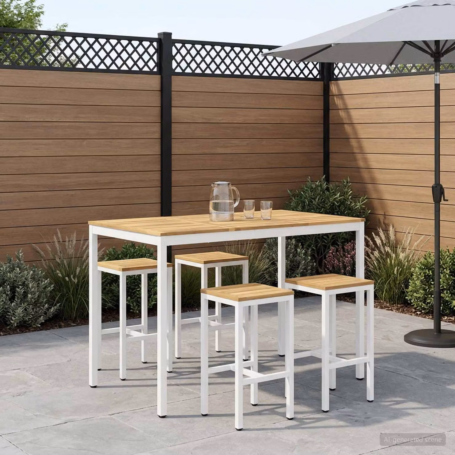 vidaXL Tavolo Bar da Giardino NAARDEN in Legno di Acacia Bianco L: 147 cm, P: 88,5 cm, H: 105 cm