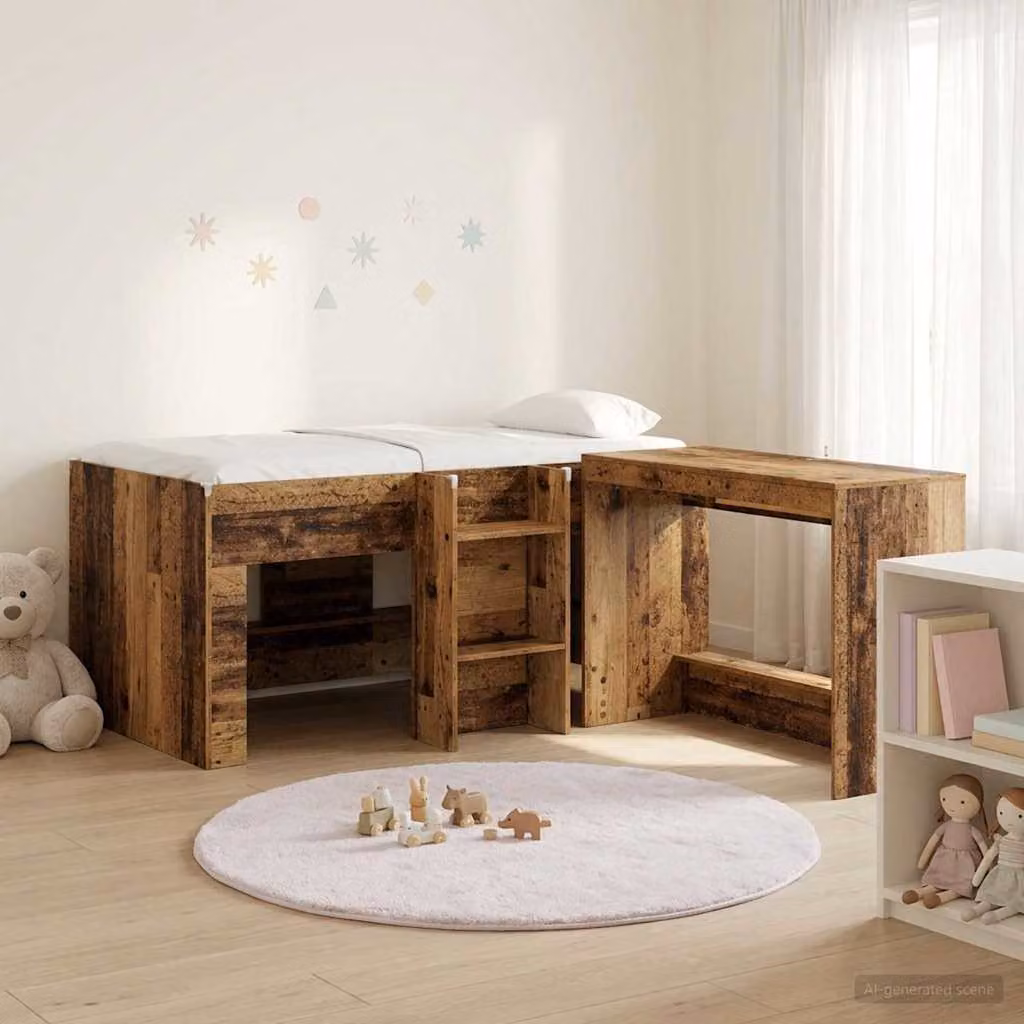 Letto alto singolo per bambini vidaXL con scrivania in legno color marrone L: 120 cm, P: 68,5 cm, H: 163 cm