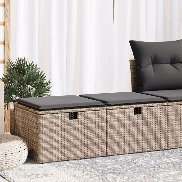 Set Divano da Giardino vidaXL in Polyrattan e Legno di Acacia con Cuscini, Grigio