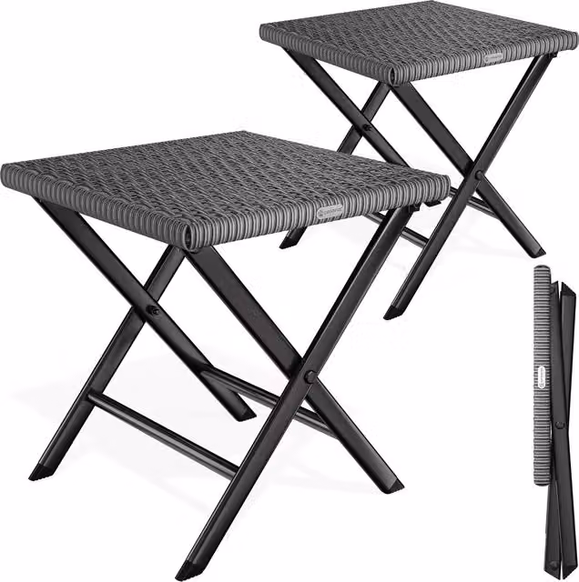 Sgabello pieghevole 3in1 Roma Casaria in polyrattan nero per giardino e terrazzo L: 44 cm, P: 40 cm, H: 44 cm