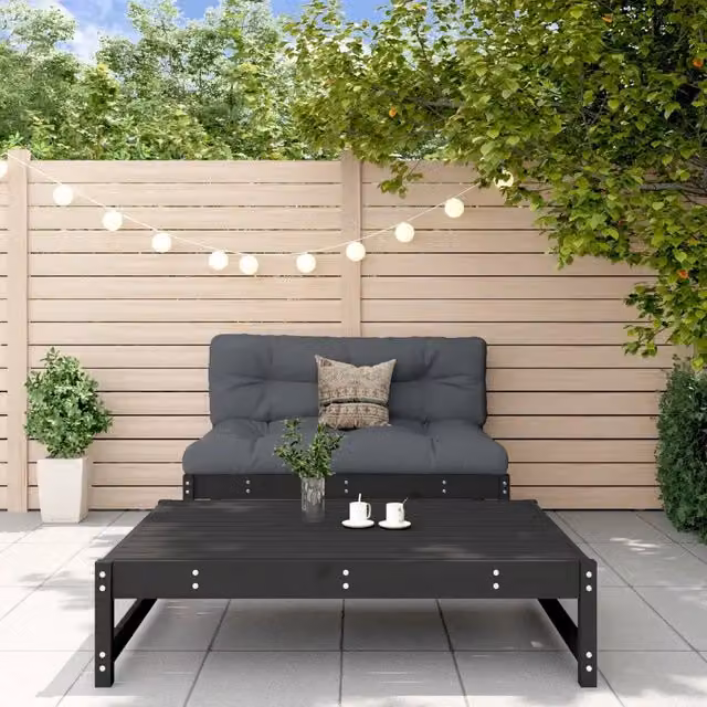 Set Salotto da Giardino vidaXL in Legno di Pino con Divano a 2 Posti e Ottoman, Colore Nero