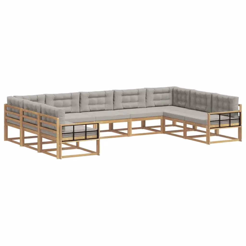 Set di divani da esterno a L vidaXL in legno di acacia con cuscini Bianco e Grigio – 2