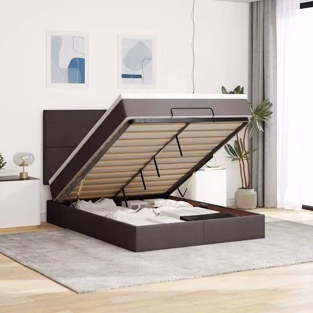 Letto con contenitore a sollevamento vidaXL in tessuto con materasso, L/P/H: 200 x 140 x 128 cm – 1
