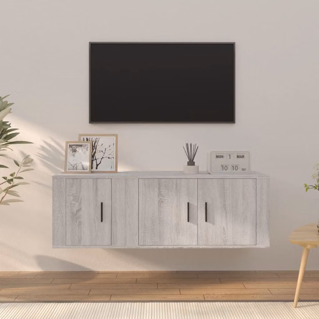 Set di mobili porta TV da 2 pezzi vidaXL in legno multistrato grigio, design moderno a parete per il tuo soggiorno