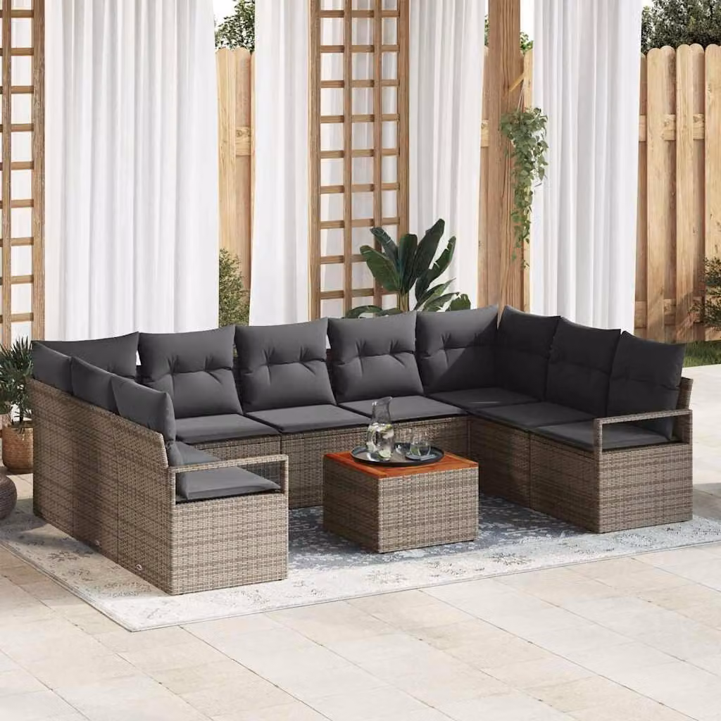 Maison Exclusive - Set Divano da Giardino 10 pcs Grigio polyrattan