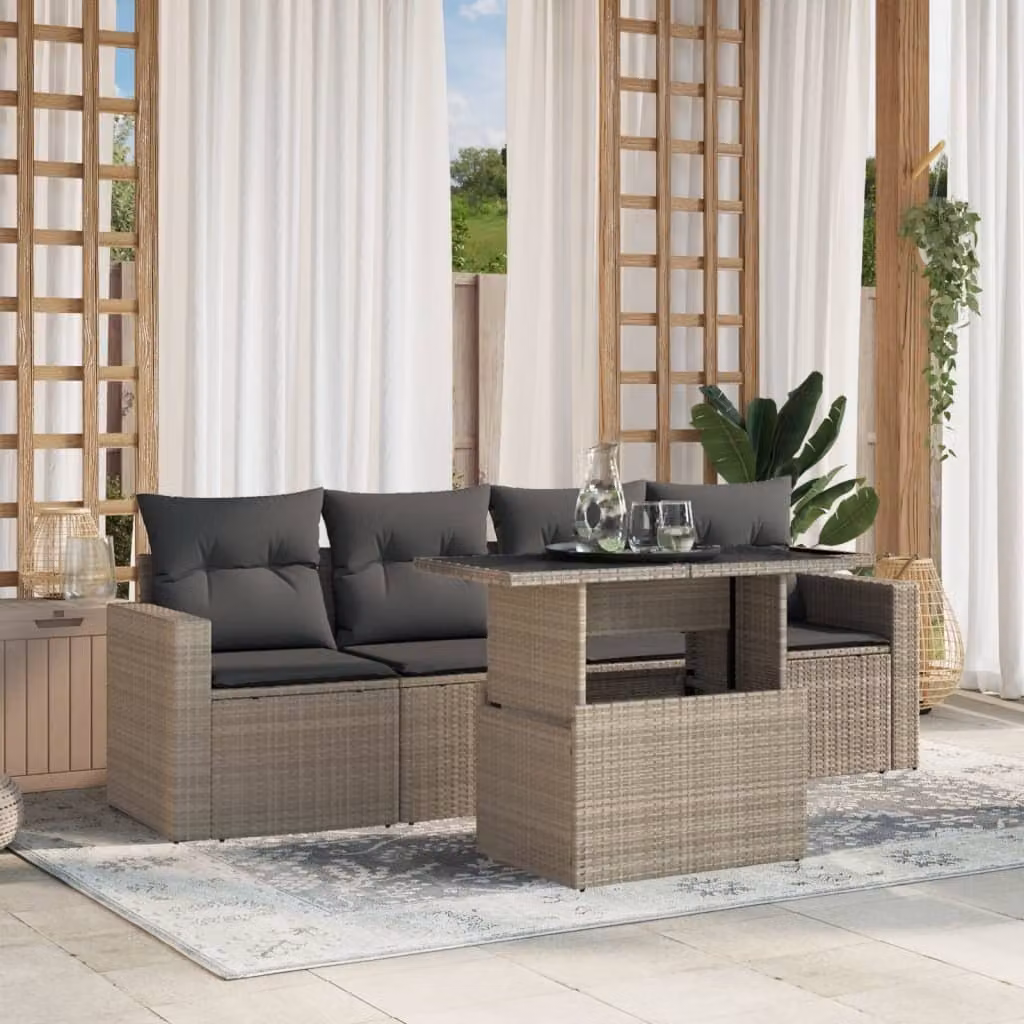 Maison Exclusive - Set Divano da Giardino 5pz con Cuscini Grigio Chiaro Polyrattan