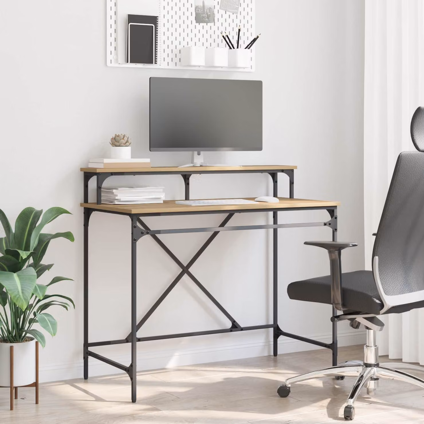 Scrivania da scrittura vidaXL in stile industriale, colore rovere marrone, L 100 x P 60 x H 90 cm