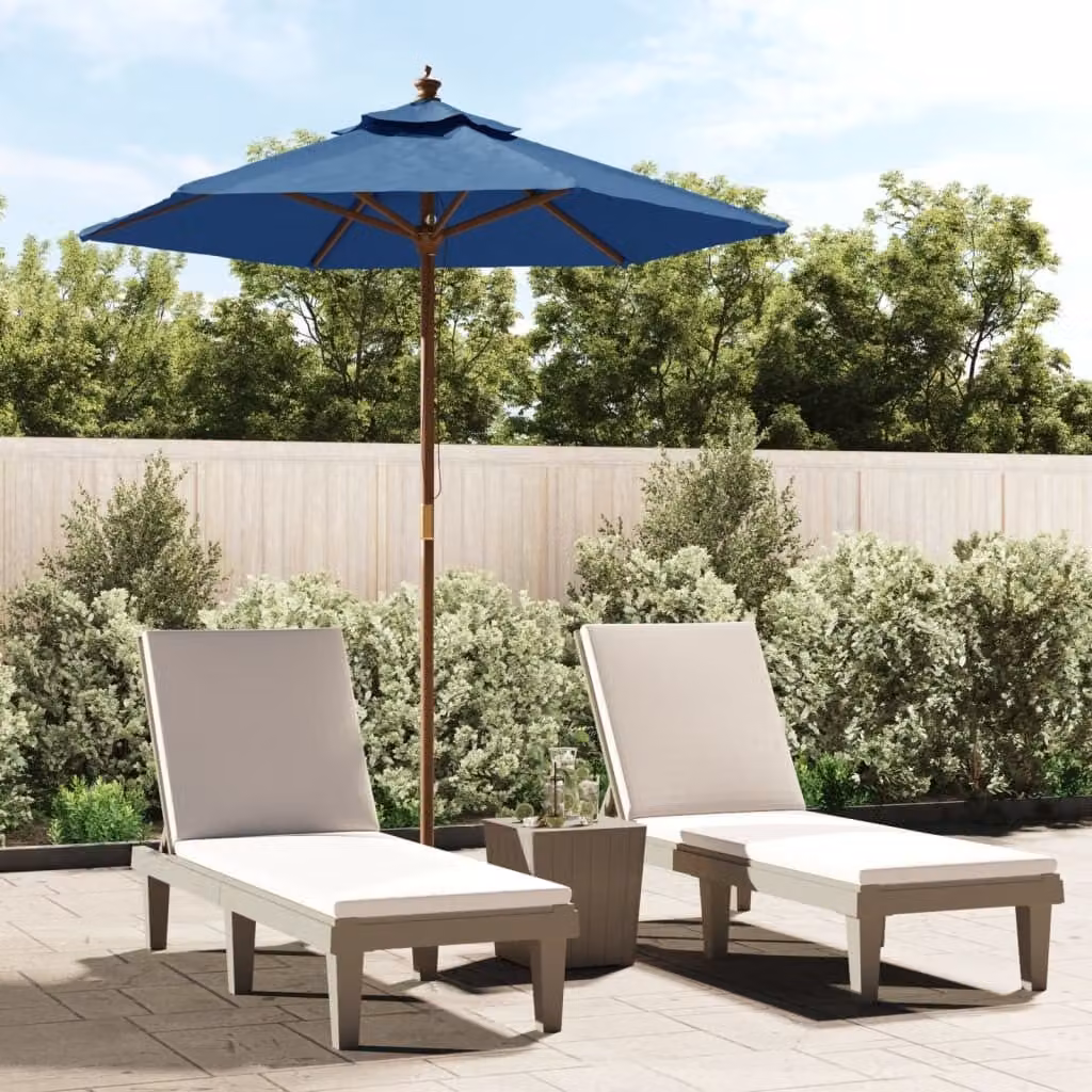 Maison Exclusive - Ombrellone con palo in legno, colore azzurro, dimensioni 196x231 cm