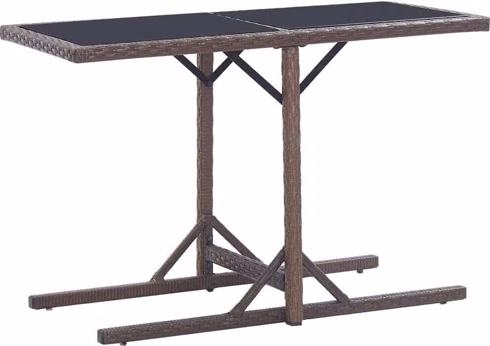 Tavolo da giardino marrone 110×53×72 cm in vetro e poly rattan