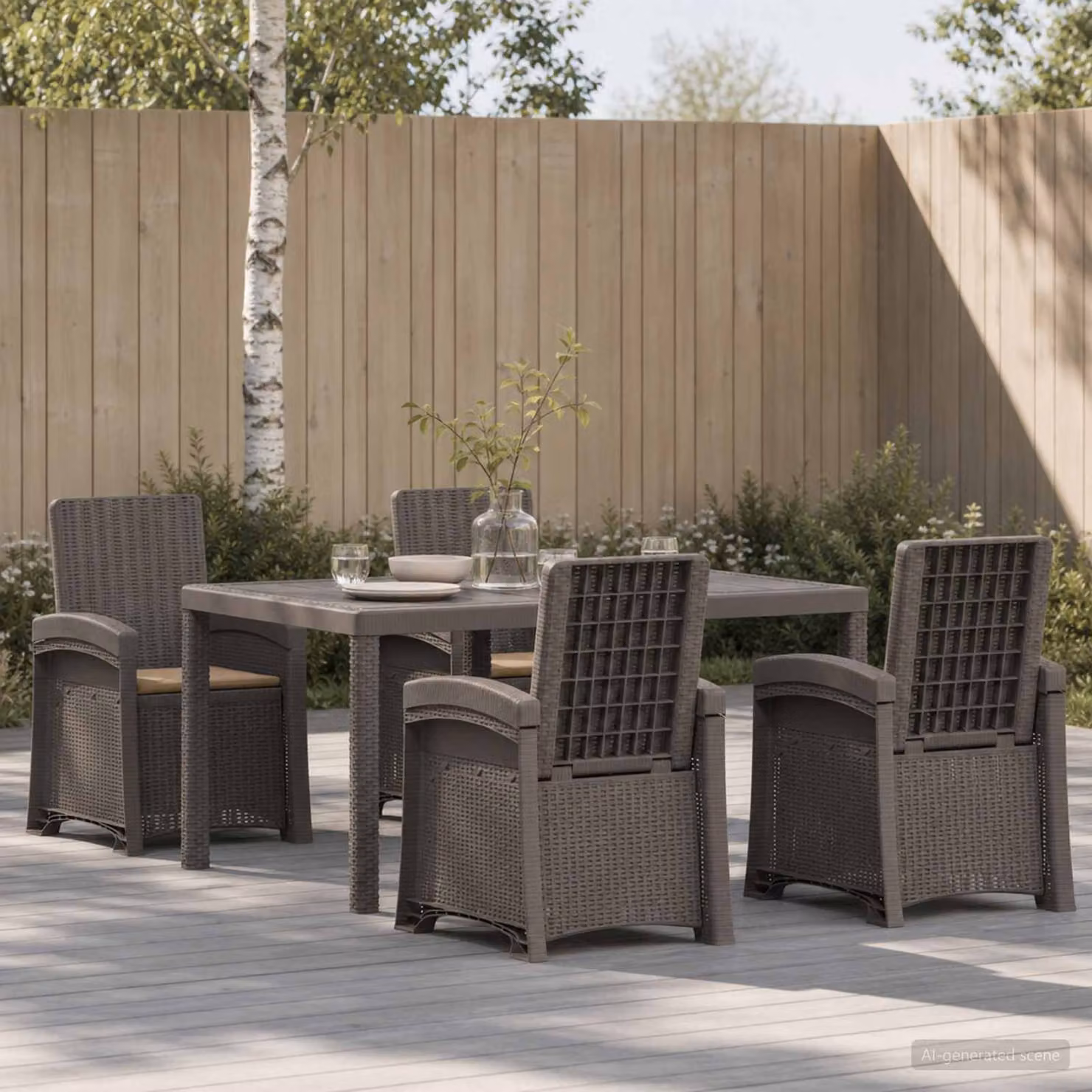 Set da pranzo per giardino e terrazzo vidaXL in rattan sintetico da 5 pezzi, colore grigio e beige