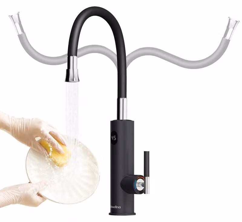 Rubinetto con scaldacqua istantaneo, 220V, acciaio inossidabile, nero, display digitale