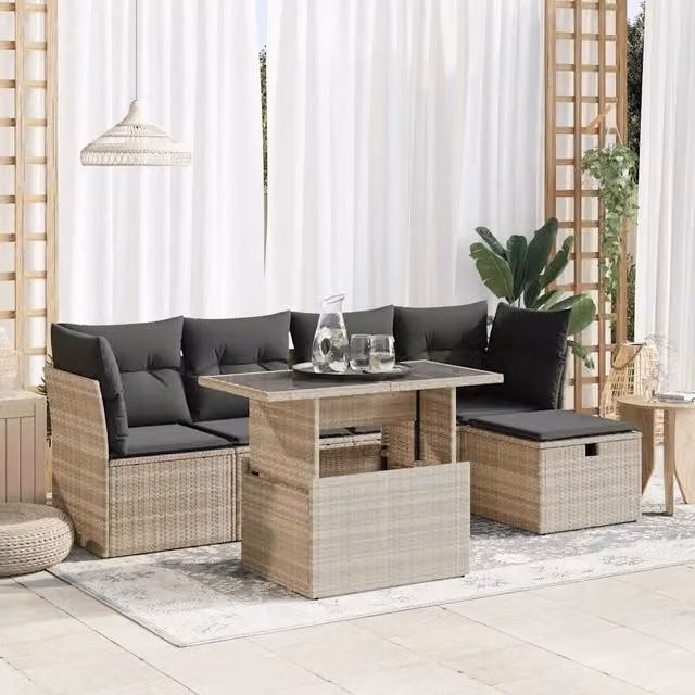 Set Divano da Giardino 6 Pezzi vidaXL con Cuscini Grigio Chiaro in Polyrattan e Metallo