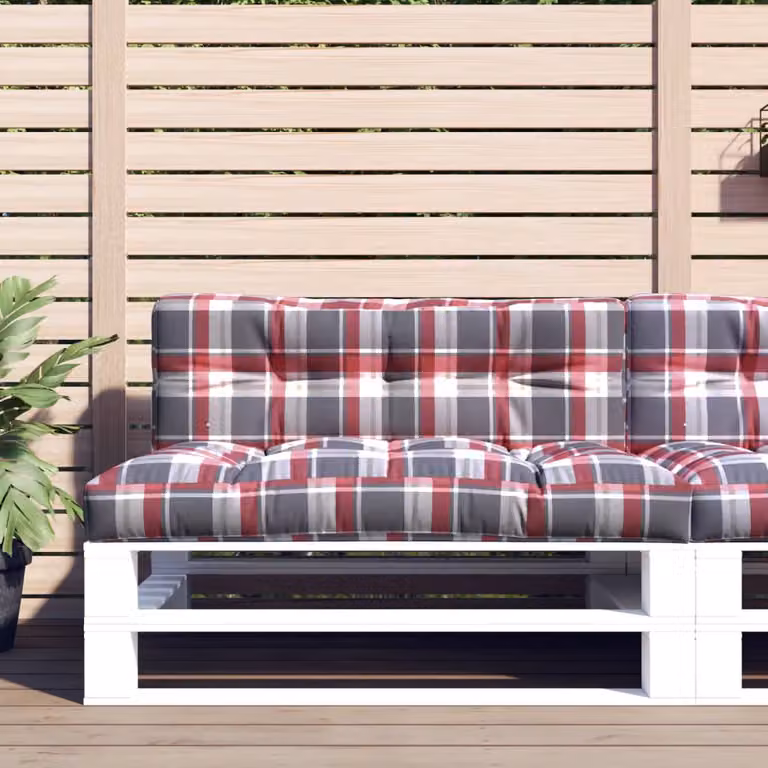 Set di 2 cuscini per pallet vidaXL in poliestere rosso e multicolore, modello moderno e rettangolare, L/P/H: 120 x 120 x 12 cm