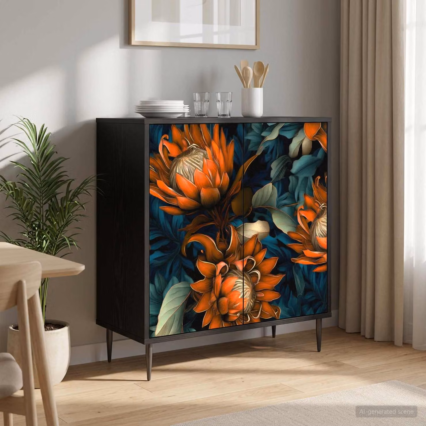 Credenza moderna vidaXL LOCHEM in rovere e nero L: 69 cm, P: 33 cm, H: 76 cm