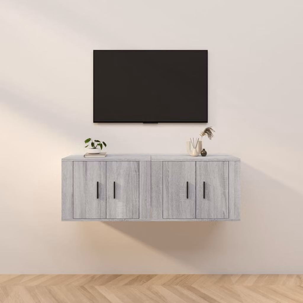 Set di 2 mobili porta TV da parete vidaXL in legno MDF, colore grigio, L 57 cm x P 34,5 cm x H 40 cm