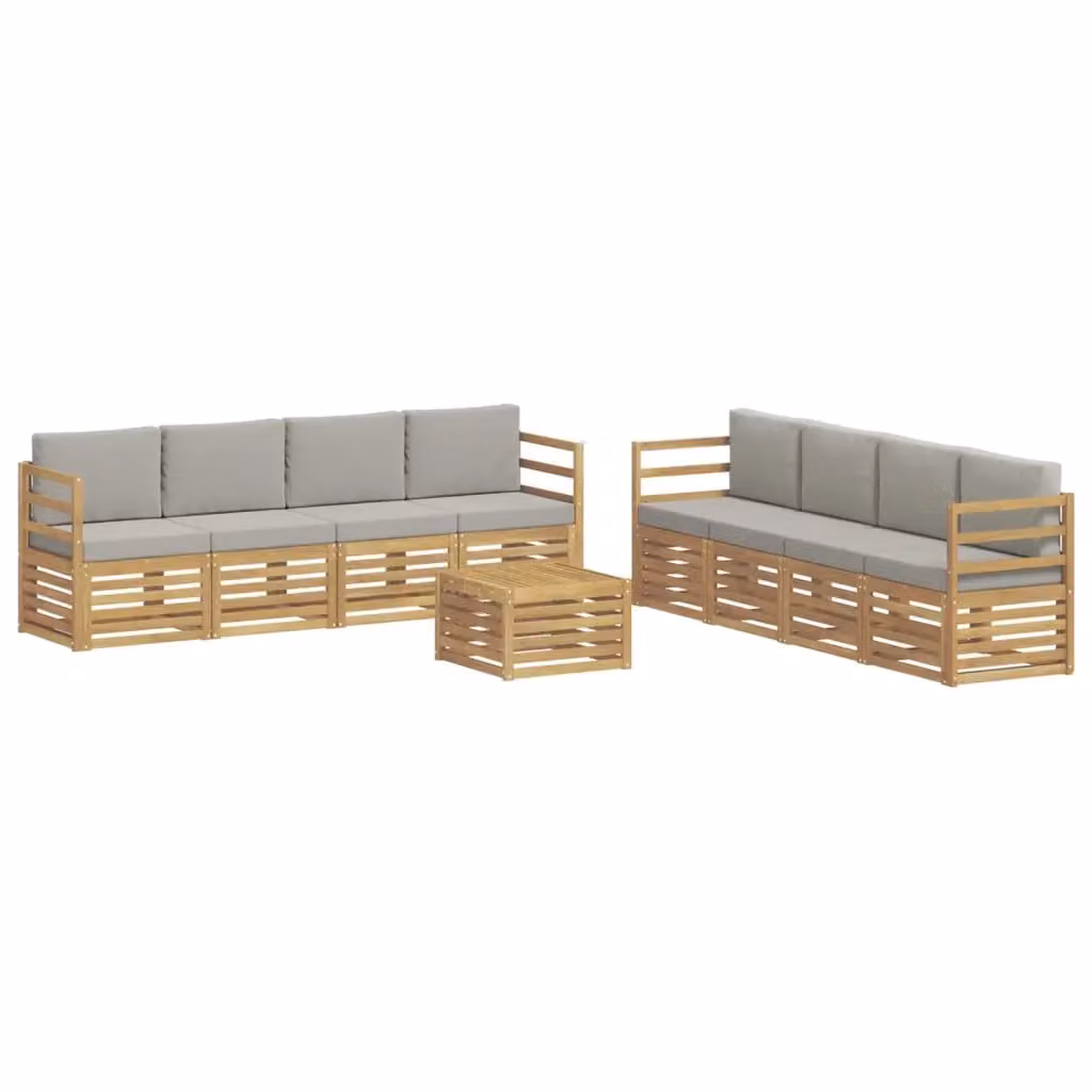 Set di divani da esterno vidaXL in legno di acacia con cuscini, Bianco e Grigio – 2