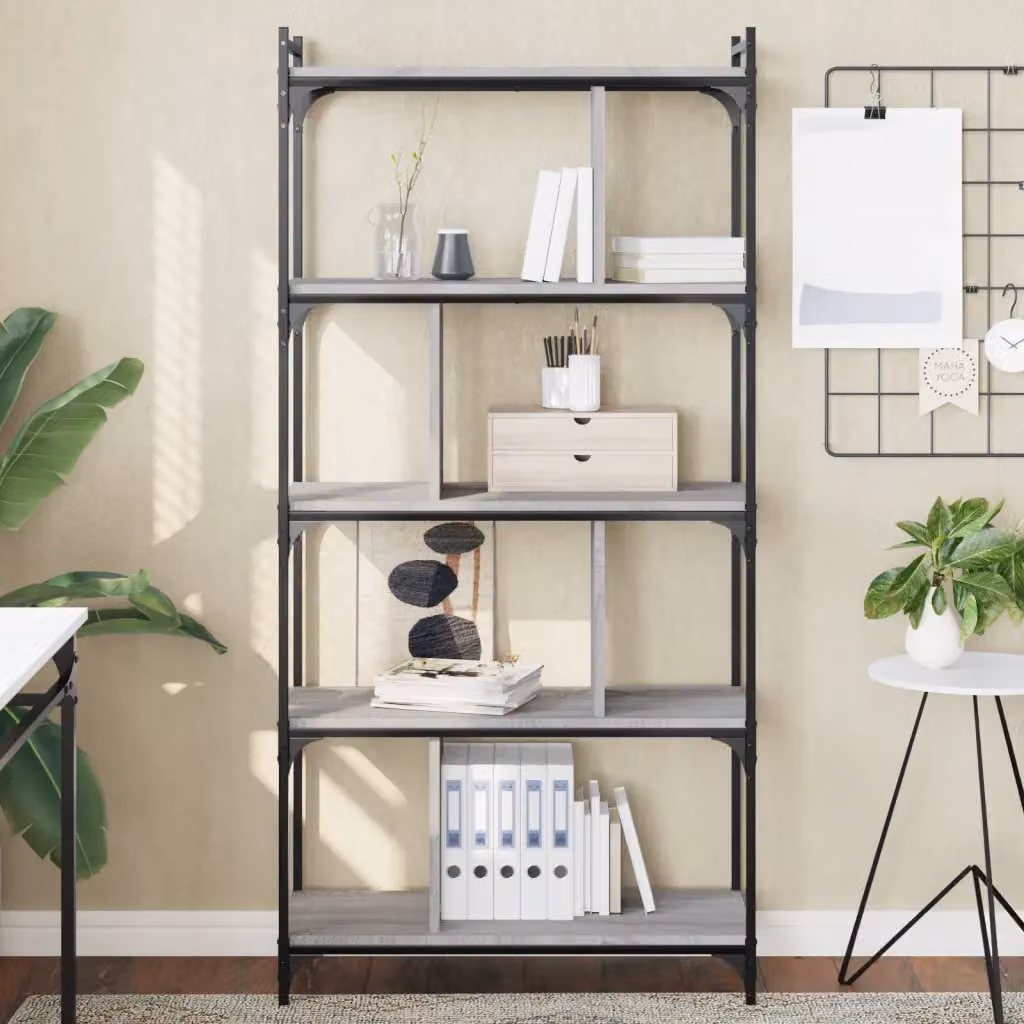 Libreria vidaXL in stile industriale con 5 ripiani, Grigio, L: 76 cm, P: 32 cm, H: 158 cm
