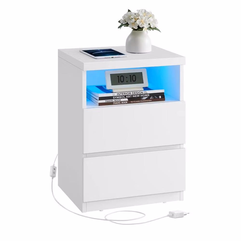 Comodino con LED e Cassetti, 1