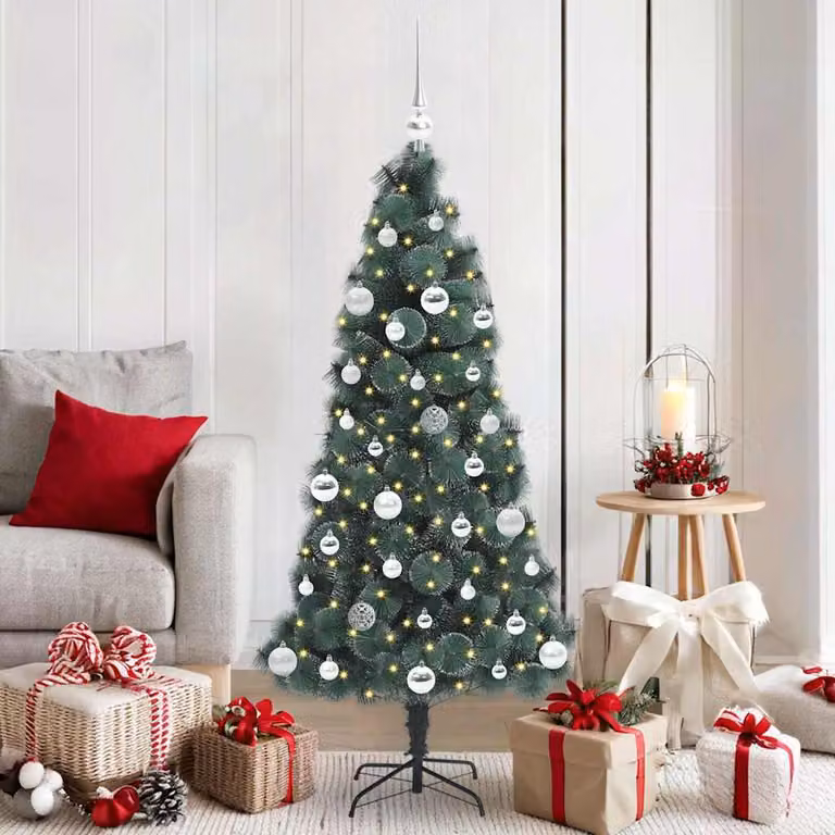 Maison Exclusive - Albero di Natale artificiale illuminato con set di palline verdi
