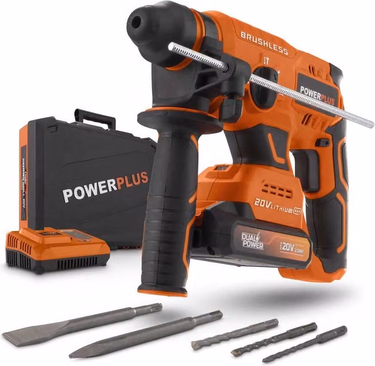 POWERPLUS POWDP15640 - Martello combinato Accu 20V senza carbone SET