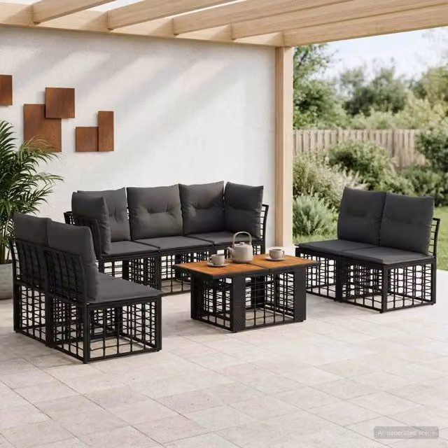 Set Divano da Giardino 8 pz Nero e Grigio scuro polyrattan 3437847