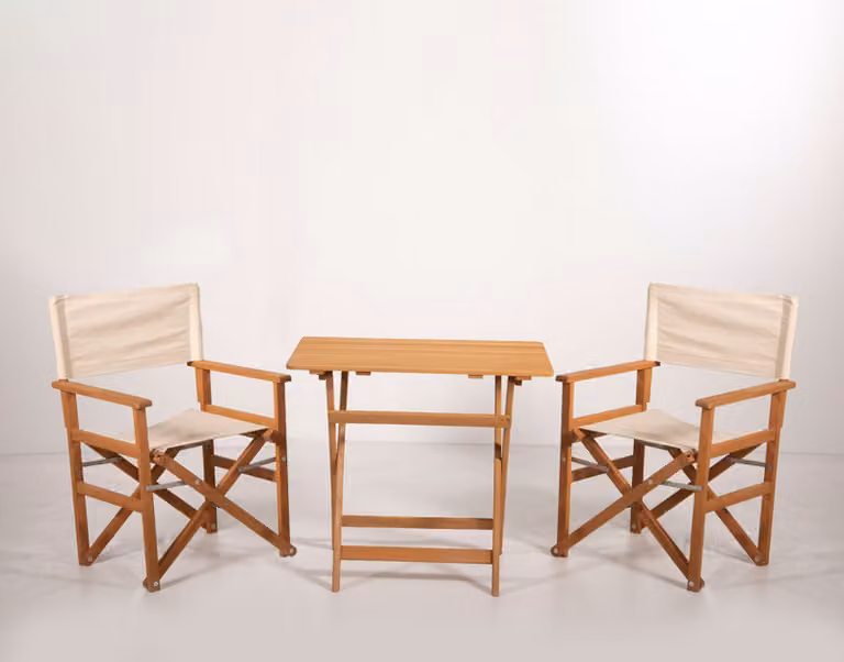 Skye Decor, MYR03, Set da giardino con tavolo e sedie (3 pezzi), color crema, 100% legno di carpino, 50 x 45 x 87 cm