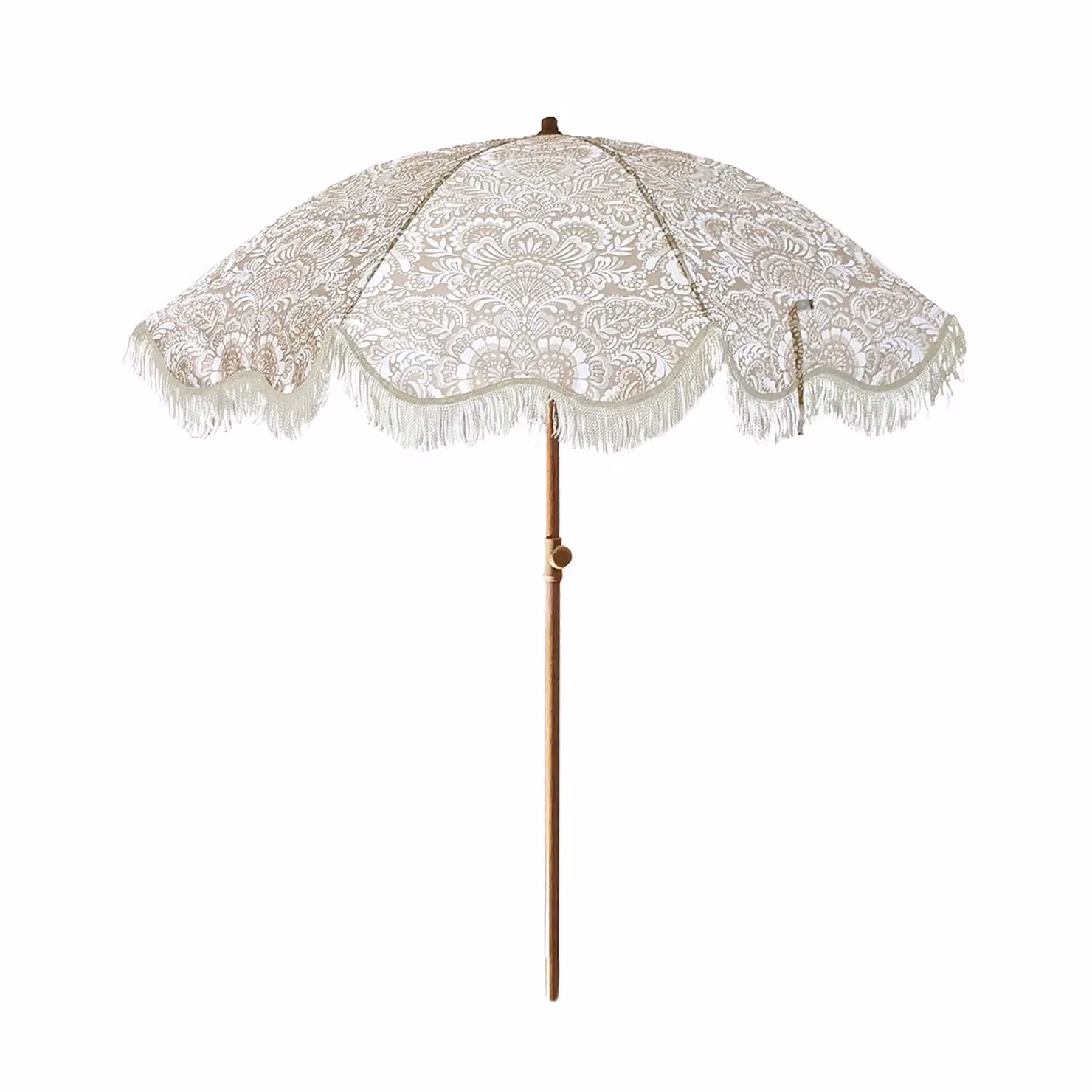 Ombrellone da mare con frange Vestiamo Casa Mare beige con snodo, Altezza: 205 cm, Diametro: 200 cm