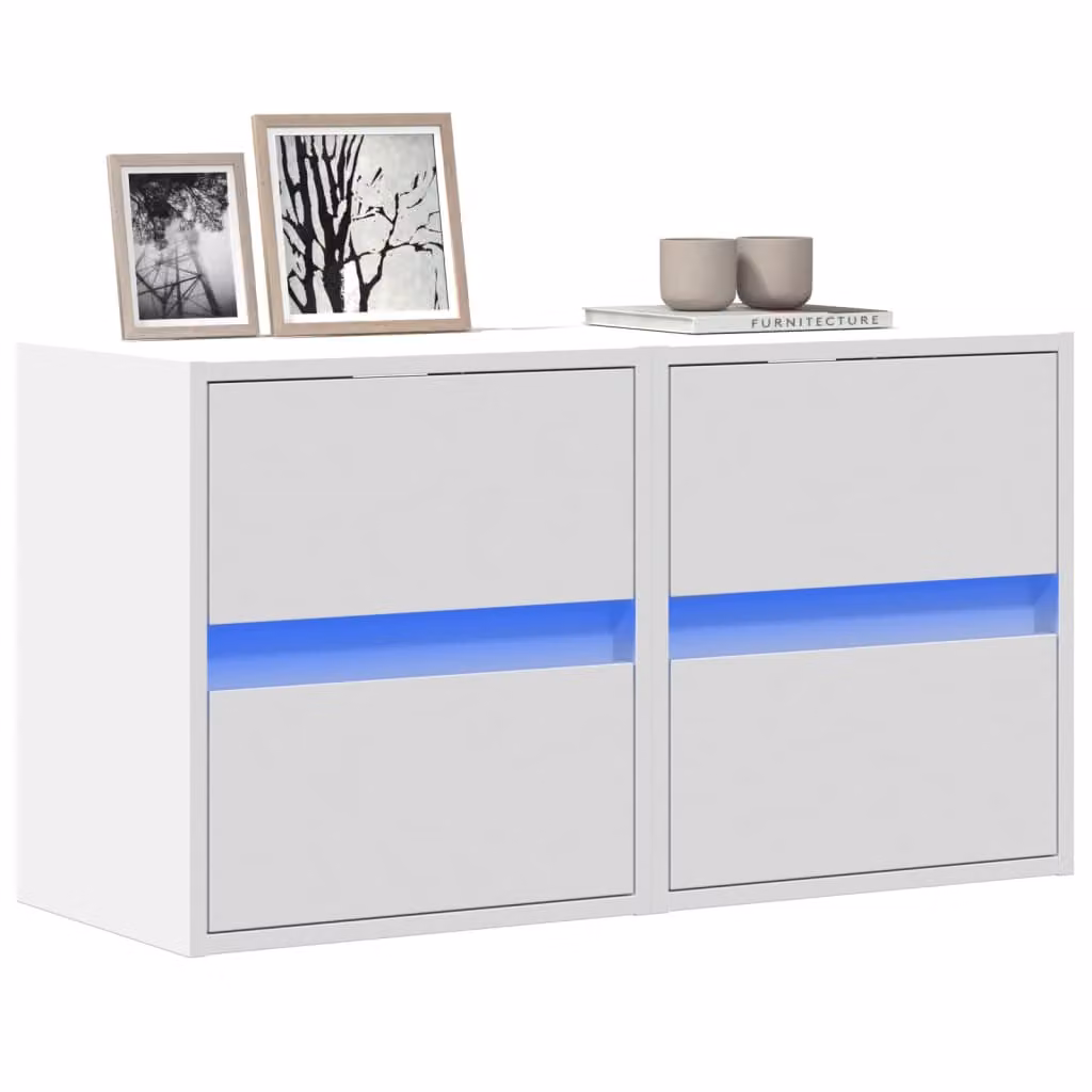 Set di 2 mobili TV da parete vidaXL con luci LED integrate, colore bianco, L/P/H: 40 x 30 x 40 cm