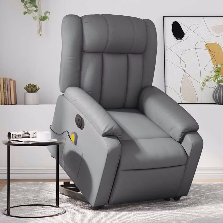 vidaXL Poltrona Alzapersona Elettrica Reclinabile Grigia in Similpelle con Braccioli