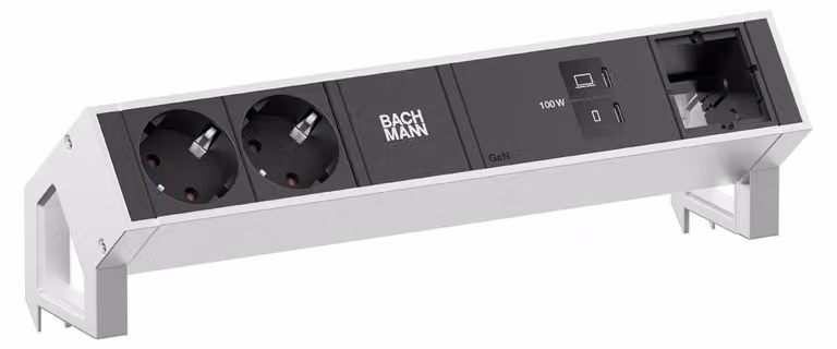 Scrivania BACHMANN DESK2, 2 prese CEE7/3, 1 porta USB-C/C, 100W, 1 cavo di alimentazione CM da 1,0 metro, acciaio inossidabile