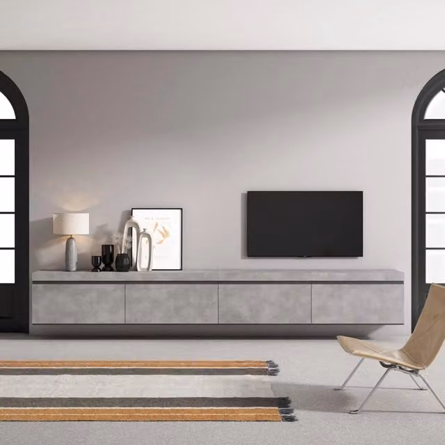 Mobile TV Soggiorno, 320x35x45cm, TV di grande formato, da appendere, grigio cemento RF3628
