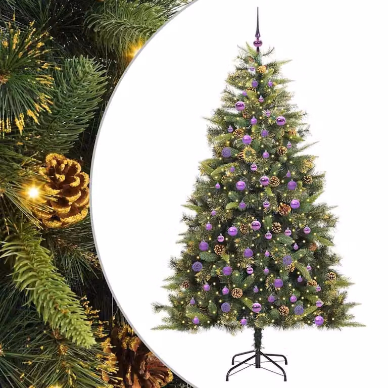 Albero di Natale artificiale pieghevole con pigne, altezza 210 cm