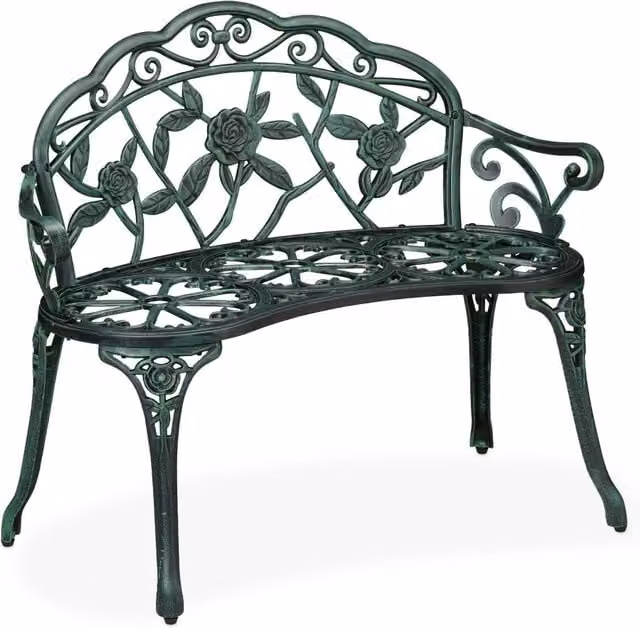 Panchina da giardino design antico comfort 120 x 60 x 45 cm per 2 persone in alluminio fuso marrone 13_0016731