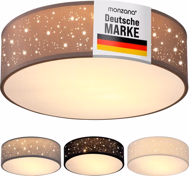 Lampadario da soffitto MONZANA in tessuto beige con struttura in alluminio, Ø 38 cm – 1